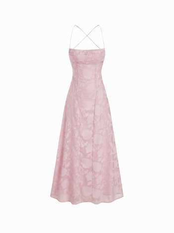 Textured Floral Backless A-Line Maxi Dress