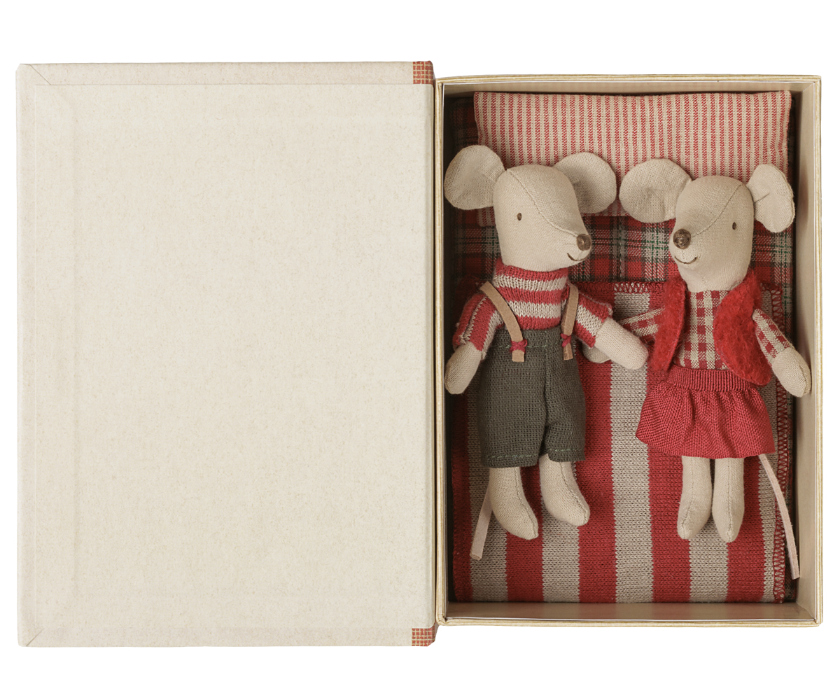 Christmas twin mice, Little sister and brother in book