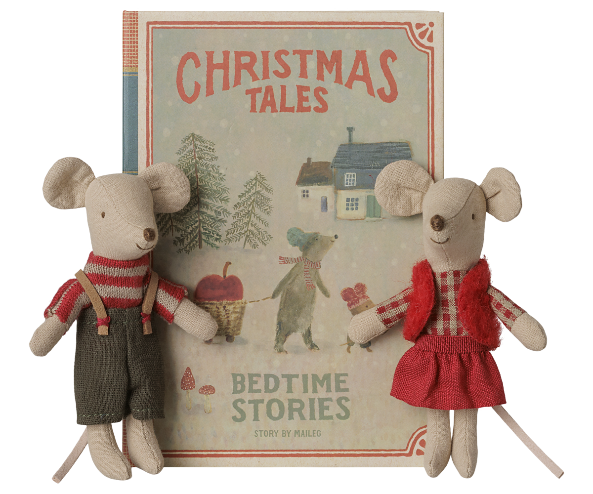 Christmas twin mice, Little sister and brother in book