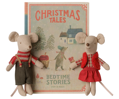 Christmas twin mice, Little sister and brother in book